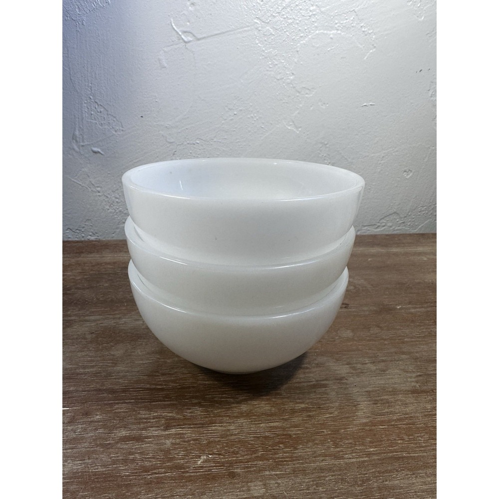 Set of 3 Vintage Fire-King White Milk Glass Oven Ware Chili Berry Bowls